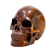 Red Iron Tigers Eye Quartz Crystal Skull - Large Hand Carved 5" Crystal Skull
