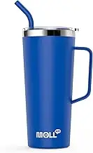 Mollcity Coffee Mug with Lid- 24 oz Insulated Coffee Travel Mug with Handle-Stainless Steel Vacuum Camping Mug Coffee Tumbler, Sweat Proof（Navy）