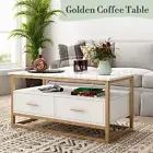 Golden Coffee Table Modern Console Storage Table Entertainment Centre Hidden