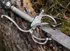 Hand Forged Damascus Steel Rapier Sword, Battle Ready Sword With Leather Sheath