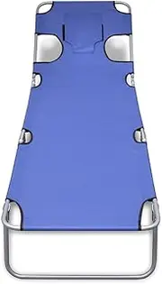 Folding Sun Lounger with Head Cushion - Powder-Coated Steel Blue, Portable Outdoor Lounge Chair for Patio, Poolside & Beach, Lightweight & Durable