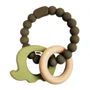 Urban Elephant 14cm Silicone Teether Ring Baby/Infant Chew Toy Green & Natural
