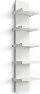 Vertical Column Wall Mount Floating Wood Spine Shelf Unit 5 Tier Slim Living Room Bedroom Organizer Small Stack Tall Narrow Thin Home Decor Display Modern Utility Makeup Vanity Bathroom Storage White