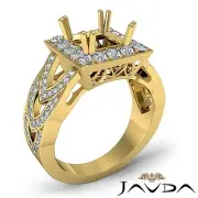Halo Princess Semi Mount Diamond Engagement Designer Ring 14k Yellow Gold 1.25Ct