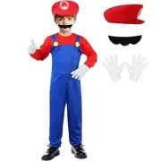 Boys Kids Costume Super Mario Brothers XL 9-10 w/ Hat Gloves Halloween