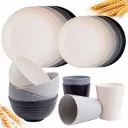 Wheat Straw Dinnerware Sets, 16PCS Plastic dinnerware Set for 4, Wheat Straw ...