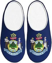 [EdWal] Maine State Flag print Winter Warm Slippers Indoor Anti-skid Plush Slippers Relaxing at Home for Women Men