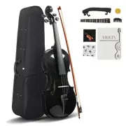Full Size 4/4 Black Violin for Adult Beginner Set w/Case,Bow,Shoulder Rest Rosin