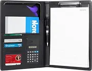Multiple Function A4 PU Leather Conference Folder Personal Organizer Executive Business Resume Portfolio Padfolio with Calculator/Pen Slot/Card Holders/Document Folder/Paper Pad