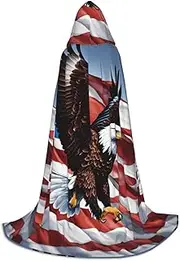 VPPUR Eagle With Usa Flag Print Unisex Hooded Cloak For Carnival Theme Party Decorations Witch Costume Cosplay
