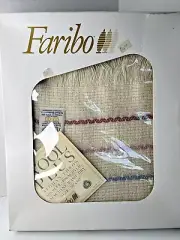 Vintage Faribo 100% Wool Blanket Double Beige Pink and Blue USA New 50x60"