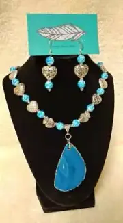 Native American Handmade Jewlery - Aimee's Amazing Amulets -Blue & Heart Crystal