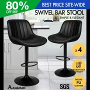 ALFORDSON 4x Bar Stools Gas Lift Leather Bar Chairs Kitchen Swivel ALL BLACK