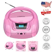 Wireless Portable Boombox in Pink - CD, FM Radio, USB, AUX, & Headphone Jack
