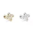 14K REAL Solid Gold Diamond Lotus Labret Stud Helix Cartilage Conch Piercing 16G