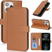 Cavor for iPhone 12 Pro Max/iPhone 13 Pro Max Case Leather Wallet Folio Flip Cover with Kickstand and Photo Holder Card Slots Protective Shockproof Phone Cases-Light Brown
