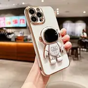 Astronaut Electroplated Case for iPhone 11 12 13 14 Pro Max XS X XR 7 8 Plus Kickstand Candy Cases Cover,White,for iPhone 13Pro