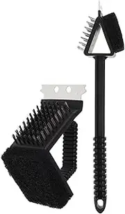 2pcs BBQ Cleaning Brush and Scraper Set Copper Wire Grill Tool Set 3-in-1 Outdoor BBQ Accessory Tools Easy Wall Hanging Ergonomic Handle Design Random