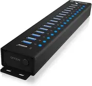 ICY BOX USB HUB (17 Ports) 16x USB & 1x USB Charging, USB 3.2 Gen 1 (5 Gbit/s per Port), with 96 W Power Supply, USB-A, Aluminium, IB-HUB1717-U3