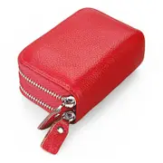 RFID Blocking Leather Wallet for Women, 11 slots Excellent Women's Genuine Leather Credit Card Holder- Red