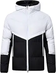 [Gsywaipei] Men's Zipper Down with Hooded Windproof Winter Male Puffy Parka Jacket Warm Thicken Ski Puffer Jackets, White, Large