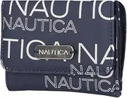 [Nautica] Rower’s End Small Wallet for Women, RFID Blocking Slim Credit Card Holder with Zipper Coin Pocket, Bifold Compact Womens Wallet with ID Window, Wave Dreamer Indigo/Chalk