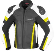 Büse Monza Motorcycle Leather Jacket, black-white-yellow, Size 48 for Men Black White Yellow
