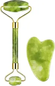 Jade Gua Sha Face Roller Skin Care Facial Massager Tool Set - Perfect Self-Care Beauty Instrument Women (Green)