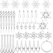 FEPITO 85 PCS Christmas Decoration Acrylic Snowflake Icicles Christmas Tree Icicle Snowflake with Crystal Line Ornaments Set for Christmas Party Decorations