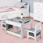 HONEY JOY 3 In 1 Kids Table and Chairs Set Wooden Play Study Desk w/Storage Box
