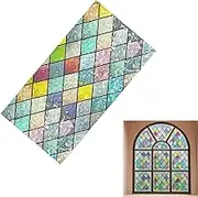 Colorful Lattice Stained Glass Window Film,Protect from Sunlight, Home Decor, 17.7 x 78.7 inches, Easy Apply, No Adhesive Residual, Transform Any Window with Elegant, Vibrant Design