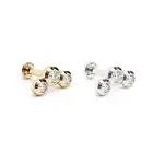14K REAL Solid Gold Trio Bezel Diamond Curved Stud Helix Cartilage Earring 16G