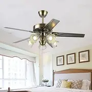 FanLighting 52 Inch Indoor Ceiling Fan with 5 Lights and Remote, 5 European Antique Stainless Steel Blades Fan Chandeliers for Bedroom Livingroom, Diningroom Celing Light Kits with Fans (Bronze)