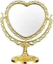 Antique peach heart double-sided mirror retro heart-shaped makeup mirror dressing table vanity desktop bedroom decorative mirror 24x20cm gold