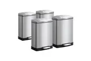 SOGA 4X Foot Pedal Stainless Steel Rubbish Recycling Garbage Waste Trash Bin Rectangular Shape 12L Silver