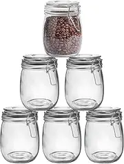 UPAUS Glass Jar with Airtight Lid, 25 Oz/750ml 6 Pack Round Food Storage Jar Container, Leakproof Wide Mouth Canister for Coffee Beans, Canning, Candy, Cereal, Pickle, Cookies, Dried Fruits