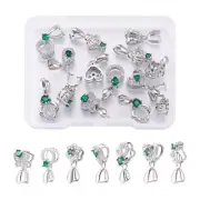 14Pcs/Box Green Platinum Brass Micro Pave Cubic Zirconia Ice Pick Pinch Bails