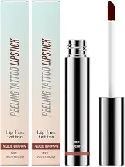 Waterproof and Anti-Smudge Lip Gloss, Long-Lasting and Anti-Falling Tear-Off Lip Liner Dye Tattoo, 4ML（0.14FL.OZ）(NUDE BROWN,2pcs)
