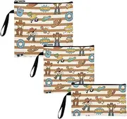 Brown White Vintage Western Cowboy 3 Piecing Reusable Zipper Snack Bags Multi-Use Food-Safe Storage Zipper Bag for Kids Students Adults Food