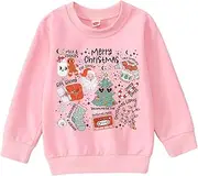 [BOUTIKOME] Girls Christmas Sweatshirt Kids Merry Christmas Shirt Cute Xmas Doodle Graphic Crewneck Pullover Top 6-12 Years
