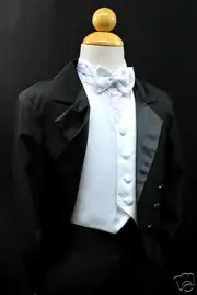 Baby,Toddler & Boy Formal WeddingTail Tuxedo Suit Black white vest sz: S M L-20