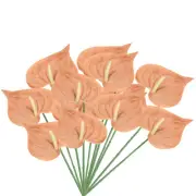 10Pcs 13" Artificial Anthurium Lily Flowers Floral Bouquet Decor, Dark Yellow