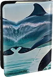 [GaxfjRu] Cute Dolphin Jumping Print Leather Passport Holder Covers Case, Waterproof Travel Wallet Passport Holder for Women Men, Black, One Size