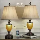 Bedside Table Lamp Set of 2 with Nightlight 2 USB Ports AC Power