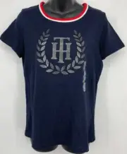 Tommy Hilfiger Women Tee Shirt Top Ringer Blue Red Short Sleeve Size Small S New