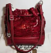 BRIGHTON CHER CHRISTA LIPSTICK RED PATENT LEATHER TASSELS CROSSBODY BUCKET BAG