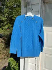 NWT Talbots Gorgeous Sea Blue Woven Argyle Stripe Button Sweater 3X 22W 24W