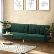 Oikiture 3 Seater Sofa Bed Couch Convertible Lounge Recliner Beds Velvet Green