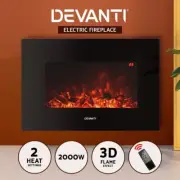 2000W Electric Fireplace Fire Heater Wall Mounted 3D Effect Flame Indoor Black