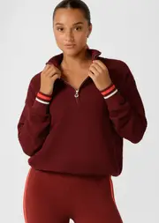 [Lorna Jane] Iconic 1/2 Zip Knit in Red, Cotton, Size - Small S Merlot